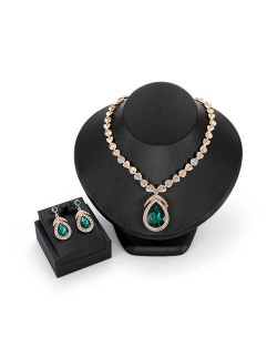 Elegant Waterdrop Rhinestone Embellished High Fashion Women Jewelry Set - Green