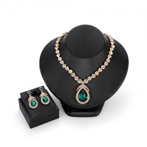 Elegant Waterdrop Rhinestone Embellished High Fashion Women Jewelry Set - Green