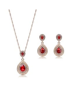 Gem Embellished Waterdrop Design Luxurious Fashion Women Jewelry Set - Red