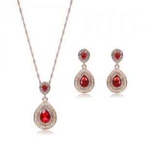 Gem Embellished Waterdrop Design Luxurious Fashion Women Jewelry Set - Red