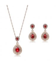 Gem Embellished Waterdrop Design Luxurious Fashion Women Jewelry Set - Red