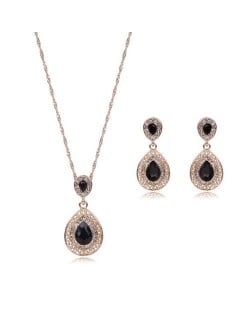 Gem Embellished Waterdrop Design Luxurious Fashion Women Jewelry Set - Black