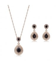 Gem Embellished Waterdrop Design Luxurious Fashion Women Jewelry Set - Black