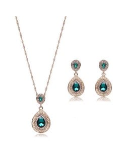 Gem Embellished Waterdrop Design Luxurious Fashion Women Jewelry Set - Green