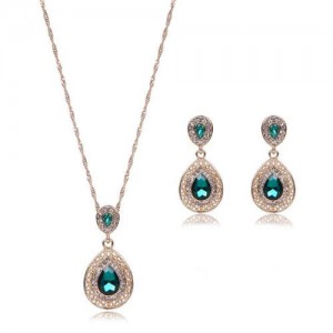 Gem Embellished Waterdrop Design Luxurious Fashion Women Jewelry Set - Green