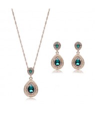 Gem Embellished Waterdrop Design Luxurious Fashion Women Jewelry Set - Green
