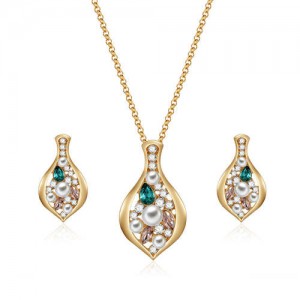 Gem and Pearl Embellished Bean Pendant Women Fashion Statement Jewelry Set