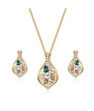 Gem and Pearl Embellished Bean Pendant Women Fashion Statement Jewelry Set