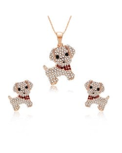 Adorable Rhinestone Dogs High Fashion Women Jewelry Set