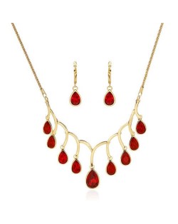 Red Gems Embellished Princess Pattern Women Fashion Statement Jewelry Set