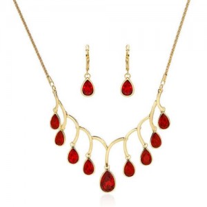 Red Gems Embellished Princess Pattern Women Fashion Statement Jewelry Set
