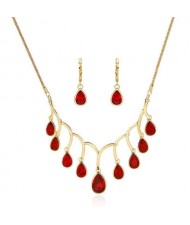 Red Gems Embellished Princess Pattern Women Fashion Statement Jewelry Set