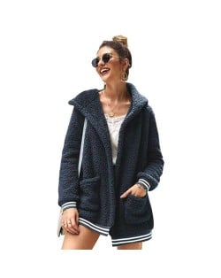 High Fashion Fluffy Style Long Sleeves Winter Fashion Hooded Women Top - Royal Blue