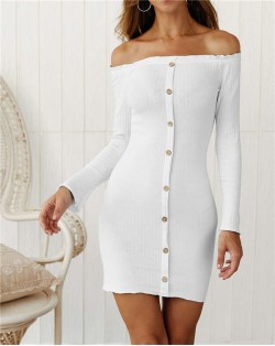 Off-shoulder High Fashion One-piece Slim Style Short Women Dress - White