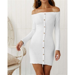 Off-shoulder High Fashion One-piece Slim Style Short Women Dress - White