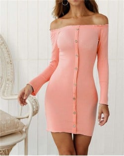 Off-shoulder High Fashion One-piece Slim Style Short Women Dress - Pink
