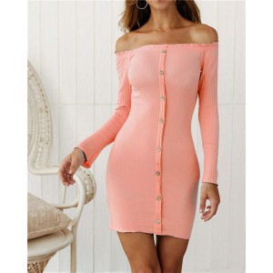 Off-shoulder High Fashion One-piece Slim Style Short Women Dress - Pink