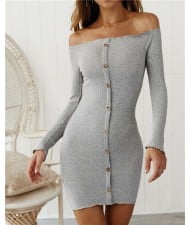 Off-shoulder High Fashion One-piece Slim Style Short Women Dress - Gray