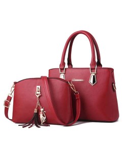 (5 Colors Available) Elegant Tassel Design High Fashion Women PU Tote Bag and Shoulder Bag Set