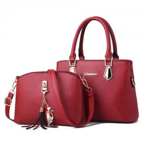 (5 Colors Available) Elegant Tassel Design High Fashion Women PU Tote Bag and Shoulder Bag Set