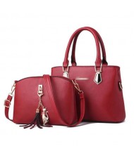 (5 Colors Available) Elegant Tassel Design High Fashion Women PU Tote Bag and Shoulder Bag Set