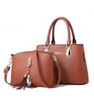 (5 Colors Available) Elegant Tassel Design High Fashion Women PU Tote Bag and Shoulder Bag Set