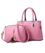 (5 Colors Available) Elegant Tassel Design High Fashion Women PU Tote Bag and Shoulder Bag Set