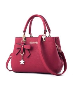 (7 Colors Available) Graceful Bowknot and Flower Pendant Decorated Women PU Tote Bag/ Shoulder Bag