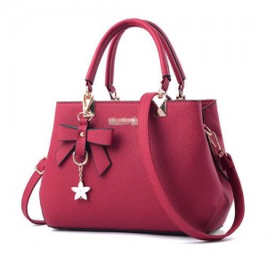 (7 Colors Available) Graceful Bowknot and Flower Pendant Decorated Women PU Tote Bag/ Shoulder Bag