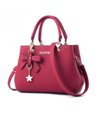 (7 Colors Available) Graceful Bowknot and Flower Pendant Decorated Women PU Tote Bag/ Shoulder Bag