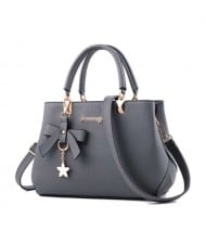 (7 Colors Available) Graceful Bowknot and Flower Pendant Decorated Women PU Tote Bag/ Shoulder Bag