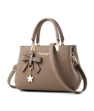 (7 Colors Available) Graceful Bowknot and Flower Pendant Decorated Women PU Tote Bag/ Shoulder Bag