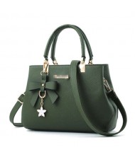 (7 Colors Available) Graceful Bowknot and Flower Pendant Decorated Women PU Tote Bag/ Shoulder Bag