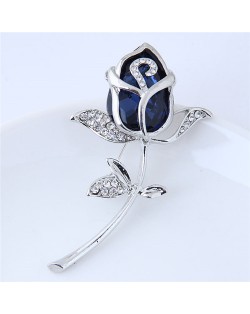 Opal and Rhinestone Embellished Tulip Design Women Fashion Alloy Brooch - Silver