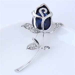 Opal and Rhinestone Embellished Tulip Design Women Fashion Alloy Brooch - Blue