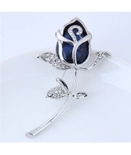Opal and Rhinestone Embellished Tulip Design Women Fashion Alloy Brooch - Blue