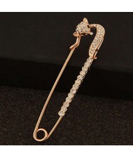 Rhinestone Embellished Graceful Fox Decorated Pin Style Golden Alloy Women Brooch