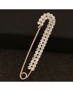 Rhinestone Embellished Glistening Pin Style Golden Alloy Women Brooch