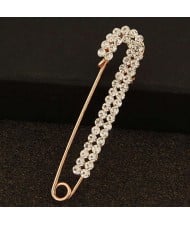 Rhinestone Embellished Glistening Pin Style Golden Alloy Women Brooch