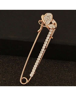 Rhinestone Embellished Glistening Butterfly Pin Style Golden Alloy Women Brooch