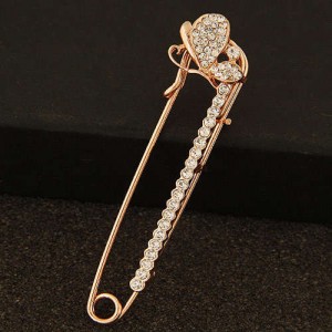 Rhinestone Embellished Glistening Butterfly Pin Style Golden Alloy Women Brooch