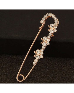 Rhinestone Embellished Butterflies Decorated Pin Style Golden Alloy Women Brooch