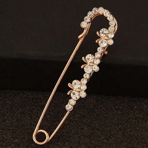 Rhinestone Embellished Butterflies Decorated Pin Style Golden Alloy Women Brooch