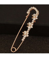 Rhinestone Embellished Butterflies Decorated Pin Style Golden Alloy Women Brooch