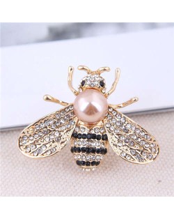 Rhinestone and Pearl Embellished Shining Bee Design Alloy Women Brooch