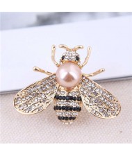 Rhinestone and Pearl Embellished Shining Bee Design Alloy Women Brooch