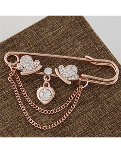 Butterflies and Heart Combo Design Tassel Fashion Golden Alloy Women Brooch