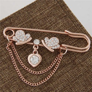 Butterflies and Heart Combo Design Tassel Fashion Golden Alloy Women Brooch