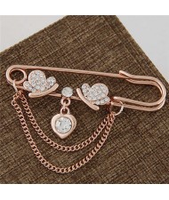 Butterflies and Heart Combo Design Tassel Fashion Golden Alloy Women Brooch