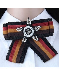 Beads Star Decorated Cloth Fashion Women Brooch - Dark Brown